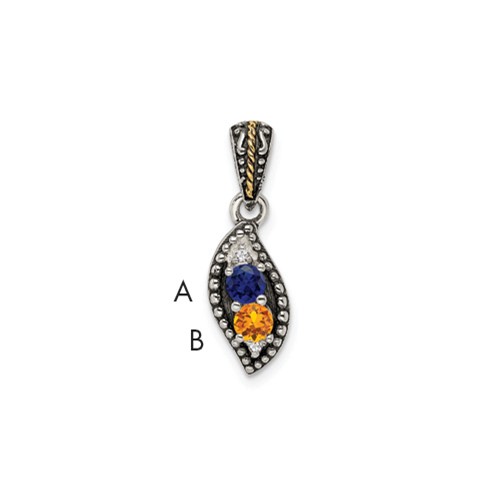 Sterling Silver Antiqued Pendant with 14K 2-stone with Diamond Mother's
