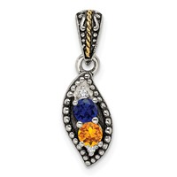 Sterling Silver Antiqued Pendant with 14K 2-stone with Diamond Mother's view 2