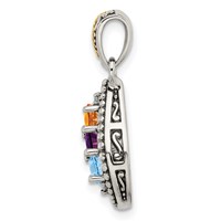 Sterling Silver Antiqued Pendant with 14K 3-stone with Diamond Mother's view 3