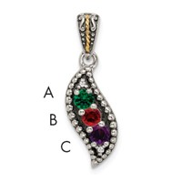 Sterling Silver Antiqued Pendant with 14K 3-stone with Diamond Mother's view 1