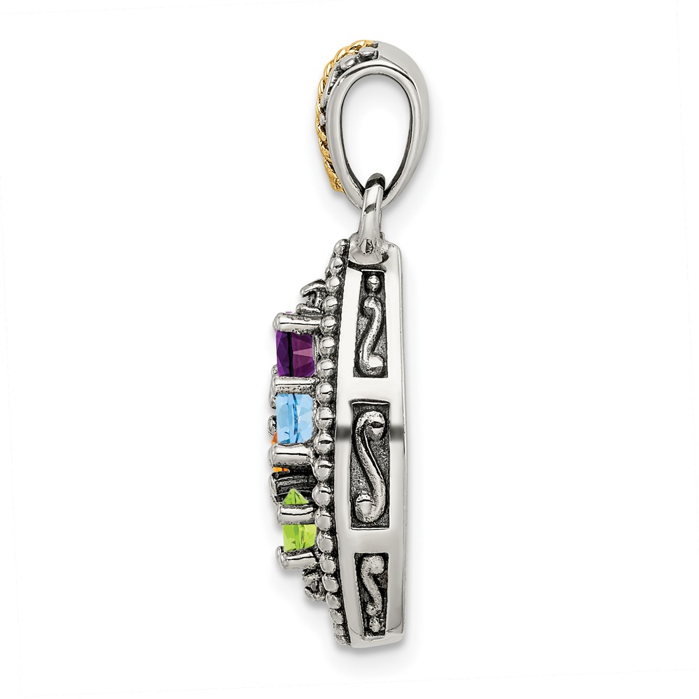 Sterling Silver Antiqued w/14k 4-stone w/Diamond Mothers Pendant Semi-Mount (QMPD40/4)