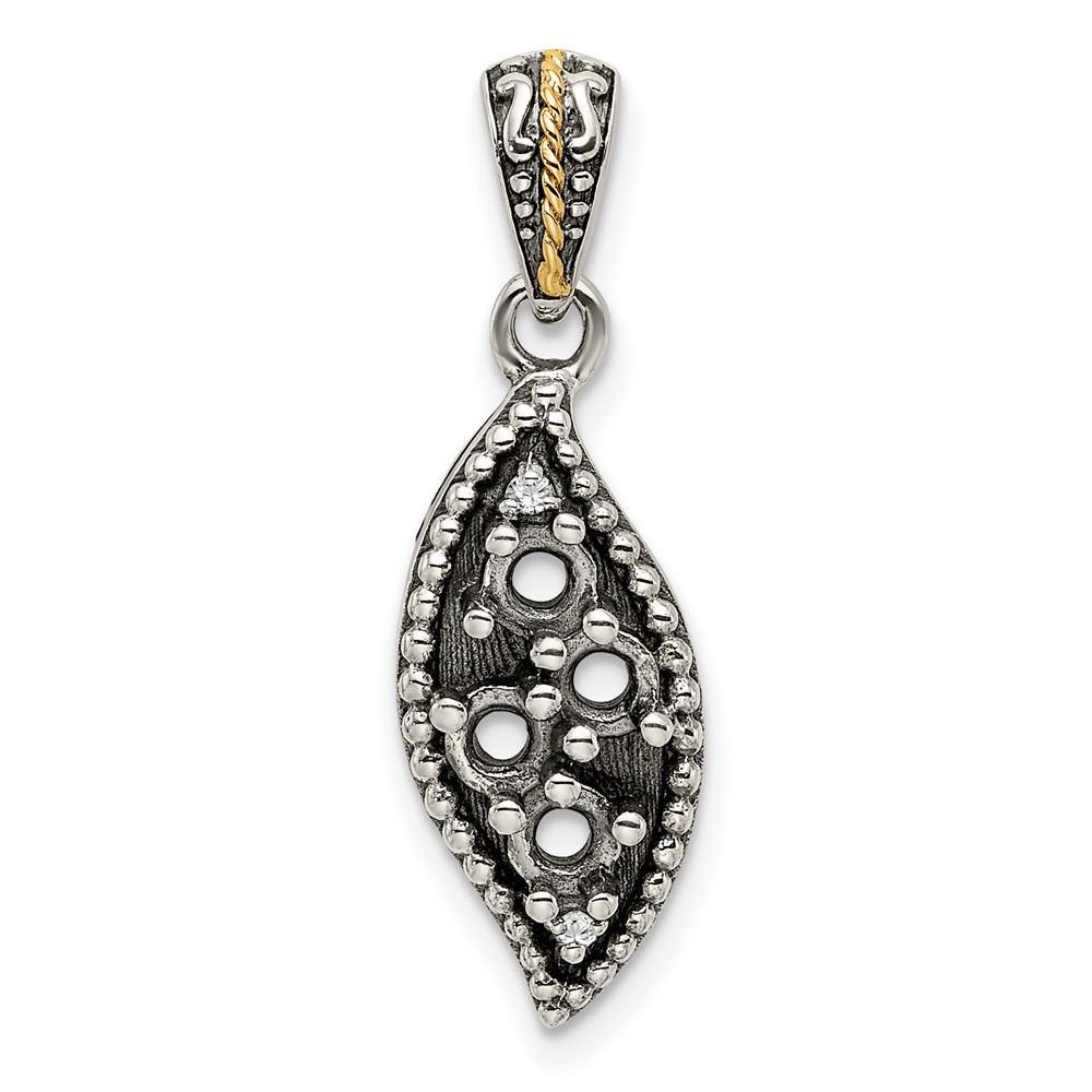 Sterling Silver Antiqued w/14k 4-stone w/Diamond Mothers Pendant Semi-Mount (QMPD40/4)