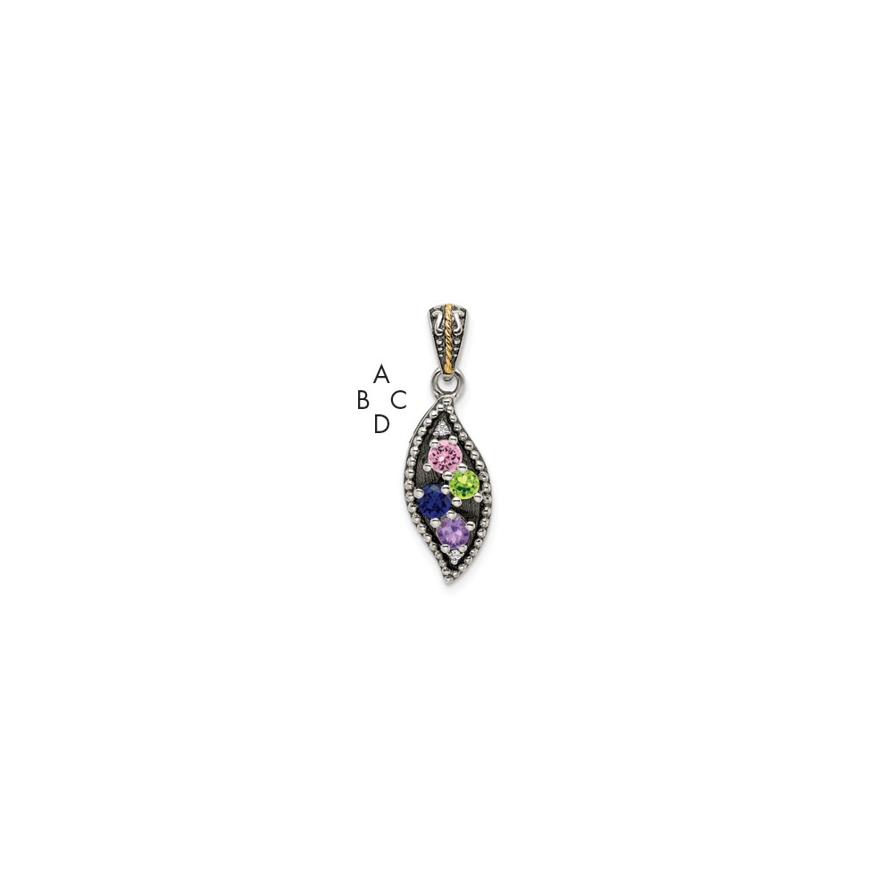 Sterling Silver Antiqued w/14k 4-stone w/Diamond Mothers Pendant Semi-Mount (QMPD40/4)