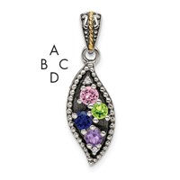 Sterling Silver Antiqued Pendant with 14K 4-stone with Diamond Mother's view 1