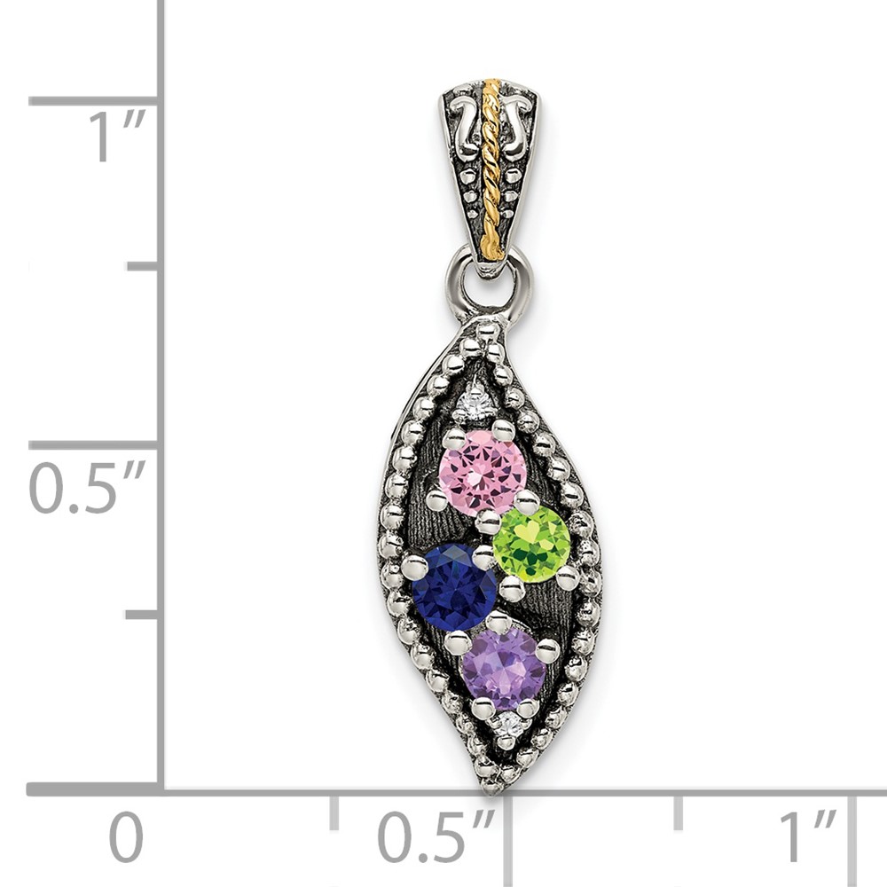 Sterling Silver Antiqued w/14k 4-stone w/Diamond Mothers Pendant Semi-Mount (QMPD40/4)