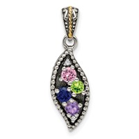 Sterling Silver Antiqued Pendant with 14K 4-stone with Diamond Mother's view 2