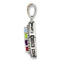 Sterling Silver Antiqued Pendant with 14K 5-stone with Diamond Mother's view 3