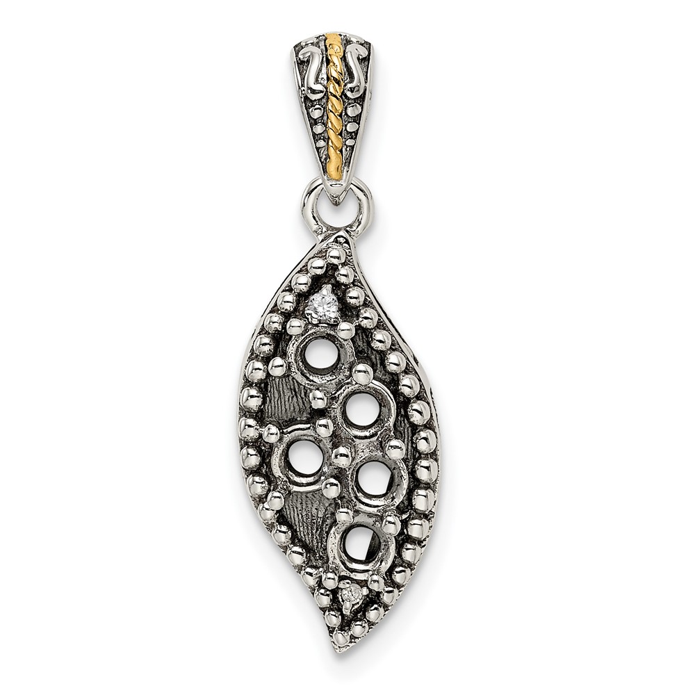 Sterling Silver Antiqued w/14k 5-stone w/Diamond Mothers Pendant Semi-Mount (QMPD40/5)
