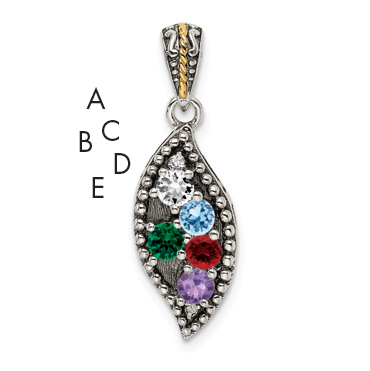 Sterling Silver Antiqued w/14k 5-stone w/Diamond Mothers Pendant Semi-Mount (QMPD40/5)