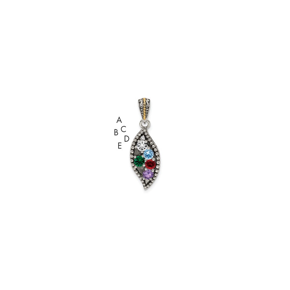 Sterling Silver Antiqued Pendant with 14K 5-stone with Diamond Mother's