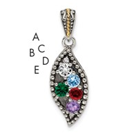 Sterling Silver Antiqued Pendant with 14K 5-stone with Diamond Mother's view 1