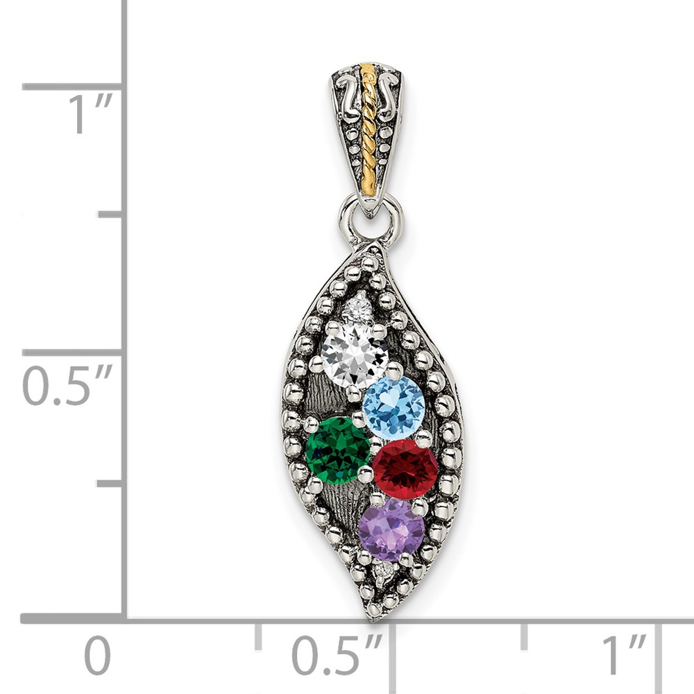 Sterling Silver Antiqued w/14k 5-stone w/Diamond Mothers Pendant Semi-Mount (QMPD40/5)