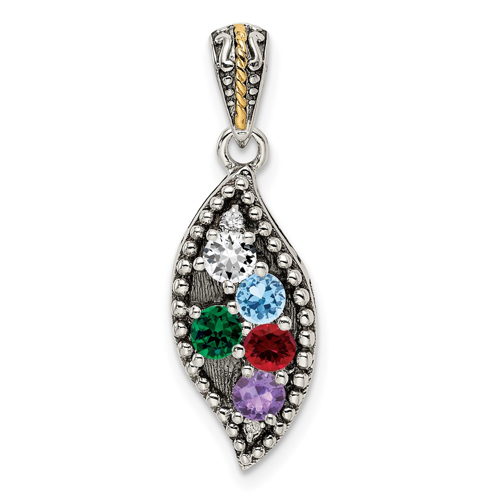 Sterling Silver Antiqued w/14k 5-stone w/Diamond Mothers Pendant Semi-Mount (QMPD40/5)