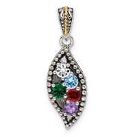 Sterling Silver Antiqued Pendant with 14K 5-stone with Diamond Mother's view 2