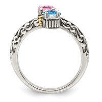 Sterling Silver Antiqued Ring with 14K 2-stone Mother's view 3