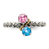 Sterling Silver Antiqued Ring with 14K 2-stone Mother's view 5