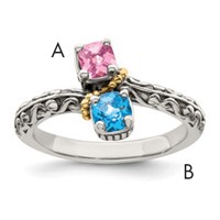 Sterling Silver Antiqued Ring with 14K 2-stone Mother's view 1