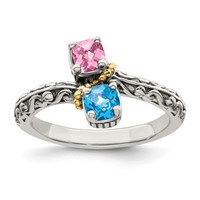 Sterling Silver Antiqued Ring with 14K 2-stone Mother's view 2