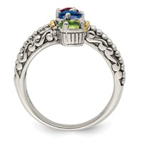 Sterling Silver Antiqued Ring with 14K 3-stone Mother's view 3
