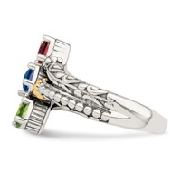 Sterling Silver Antiqued Ring with 14K 3-stone Mother's view 4