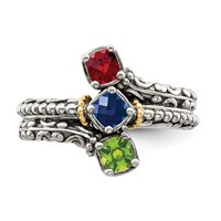 Sterling Silver Antiqued Ring with 14K 3-stone Mother's view 5
