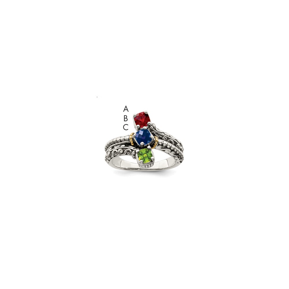 Sterling Silver Antiqued Ring with 14K 3-stone Mother's