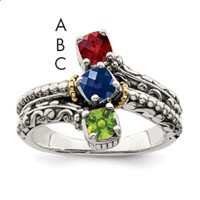 Sterling Silver Antiqued Ring with 14K 3-stone Mother's view 1