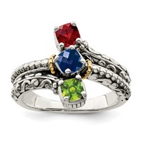Sterling Silver Antiqued Ring with 14K 3-stone Mother's view 2