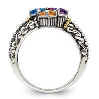 Sterling Silver Antiqued Ring with 14K 4-stone Mother's view 3