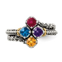 Sterling Silver Antiqued Ring with 14K 4-stone Mother's view 5