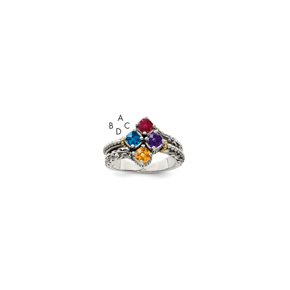 Sterling Silver Antiqued Ring with 14K 4-stone Mother's