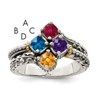 Sterling Silver Antiqued Ring with 14K 4-stone Mother's view 1