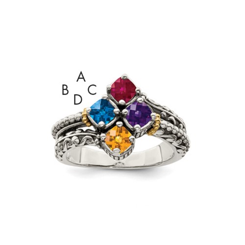 Sterling Silver Antiqued w/14k 4-stone Mother's Ring Mounting