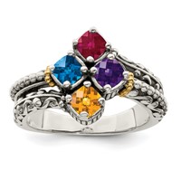 Sterling Silver Antiqued Ring with 14K 4-stone Mother's view 2