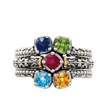 Sterling Silver Antiqued Ring with 14K 5-stone Mother's view 5