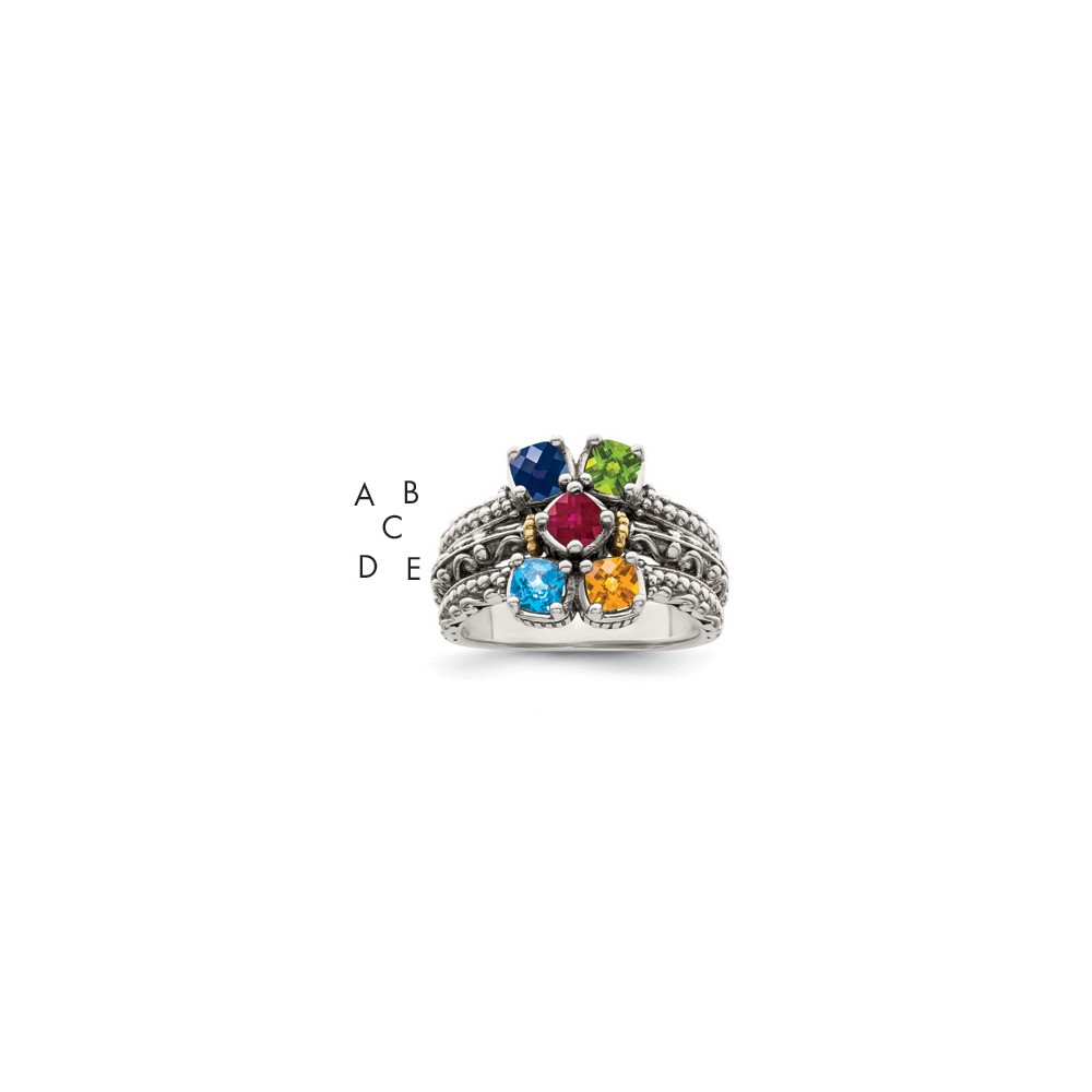 Sterling Silver Antiqued Ring with 14K 5-stone Mother's