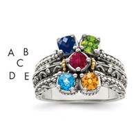 Sterling Silver Antiqued Ring with 14K 5-stone Mother's view 1