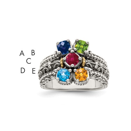 Sterling Silver Antiqued Ring with 14K 5-stone Mother's
