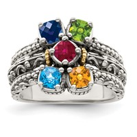 Sterling Silver Antiqued Ring with 14K 5-stone Mother's view 2
