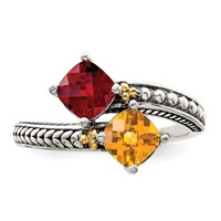 Sterling Silver Antiqued Ring with 14K 2-stone Mother's view 5