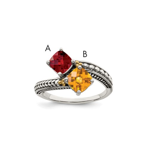 Sterling Silver Antiqued Ring with 14K 2-stone Mother's