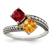 Sterling Silver Antiqued Ring with 14K 2-stone Mother's view 2