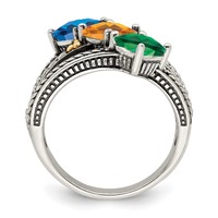 Sterling Silver Antiqued Ring with 14K 3-stone Mother's view 3