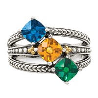 Sterling Silver Antiqued Ring with 14K 3-stone Mother's view 5