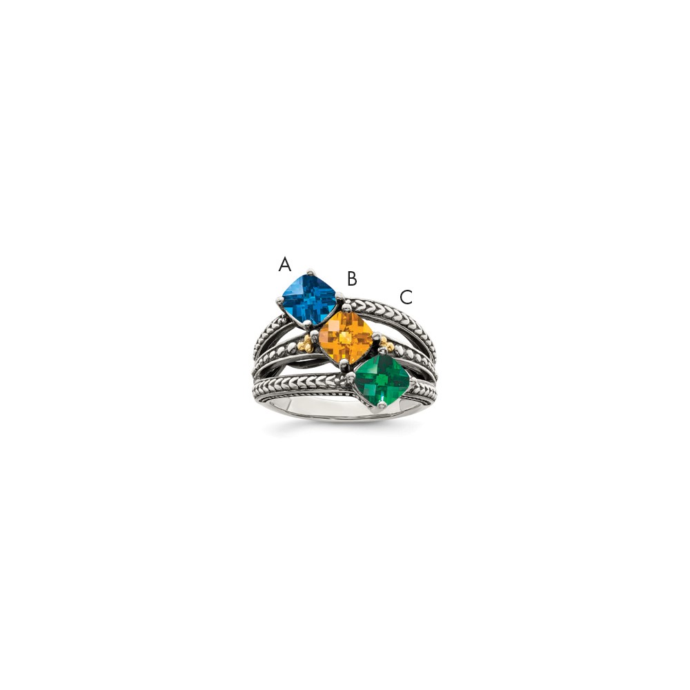 Sterling Silver Antiqued Ring with 14K 3-stone Mother's