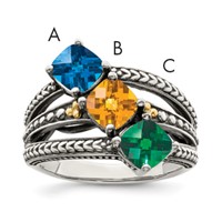 Sterling Silver Antiqued Ring with 14K 3-stone Mother's view 1