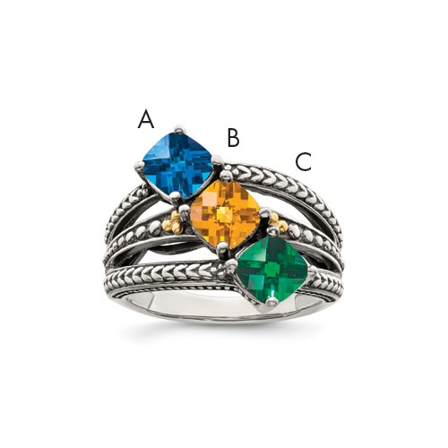 Sterling Silver Antiqued Ring with 14K 3-stone Mother's