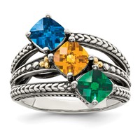 Sterling Silver Antiqued Ring with 14K 3-stone Mother's view 2