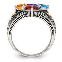 Sterling Silver Antiqued Ring with 14K 4-stone Mother's view 3