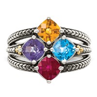 Sterling Silver Antiqued Ring with 14K 4-stone Mother's view 5